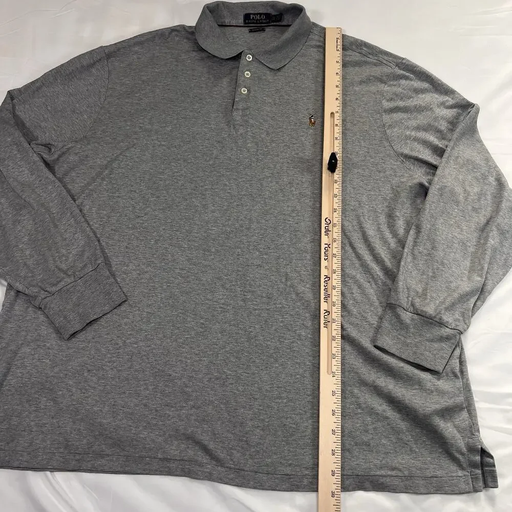 Polo Ralph Lauren Shirt Men Size XXL Gray Long Sleeve Soft Knit Classic Fit Pony